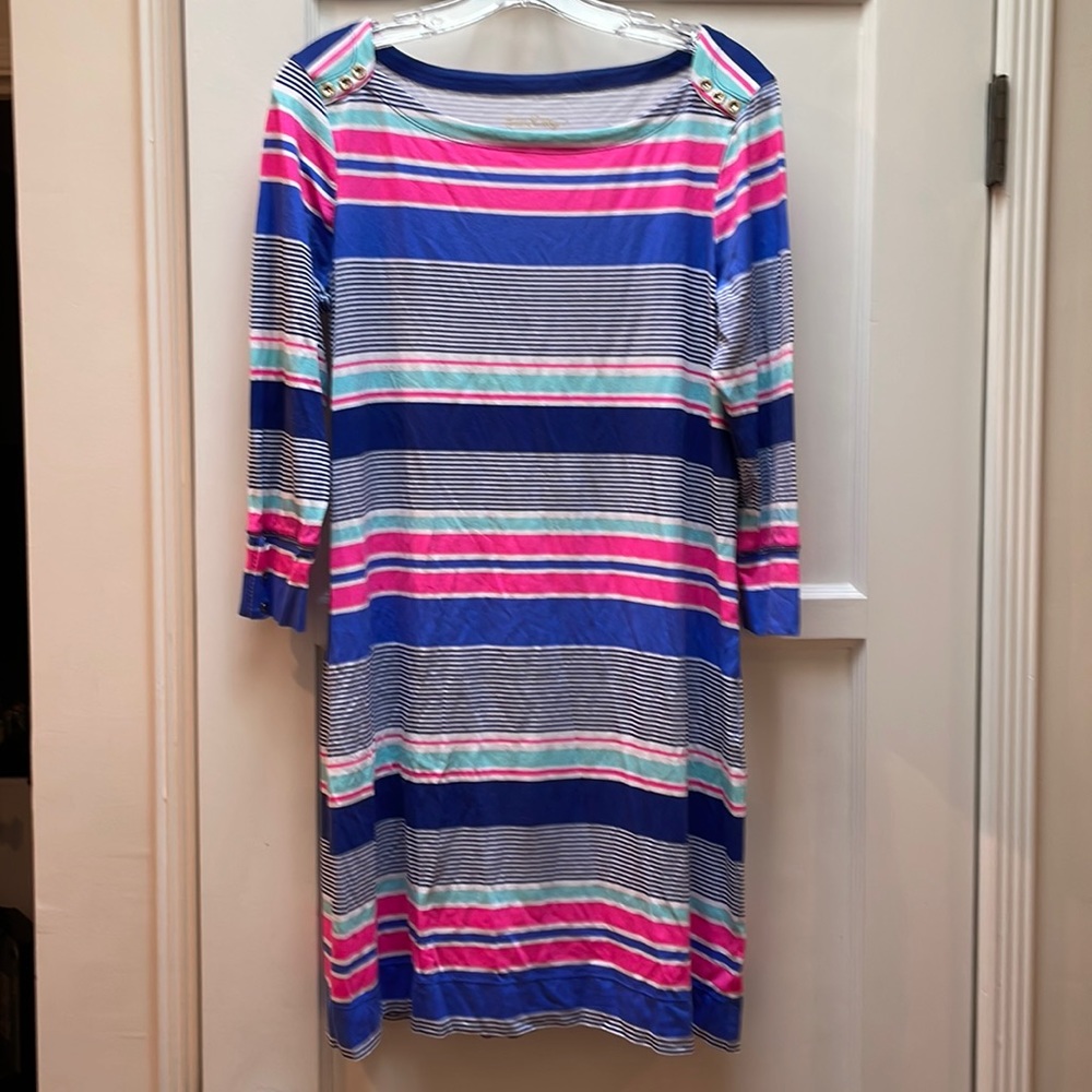 Lilly Pulitzer striped 3/4 sleeve nautical dress Sz Large